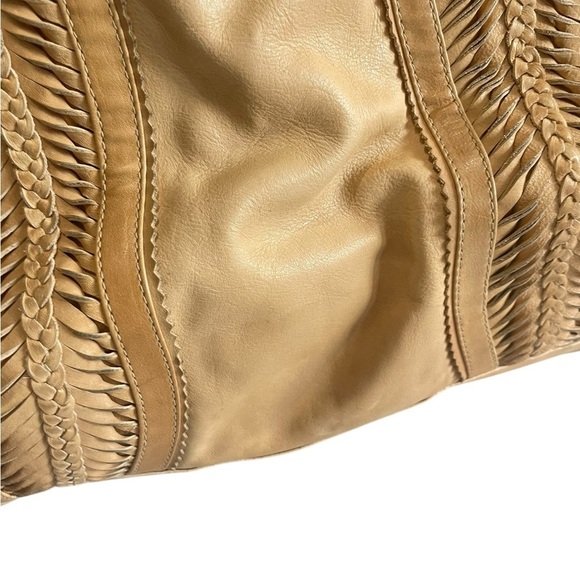Eske Tan Soft Leather Large Braided Satchel Shoulder Bag - Picture 5 of 16